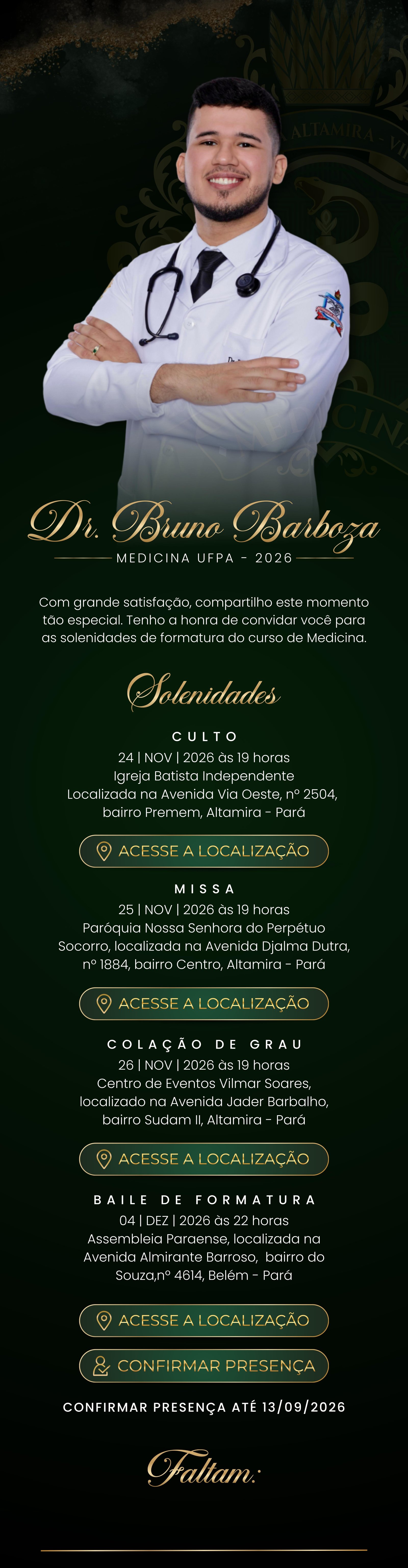 Convite de formatura Dr. Bruno Ricardo - Medicina UFPA 2026