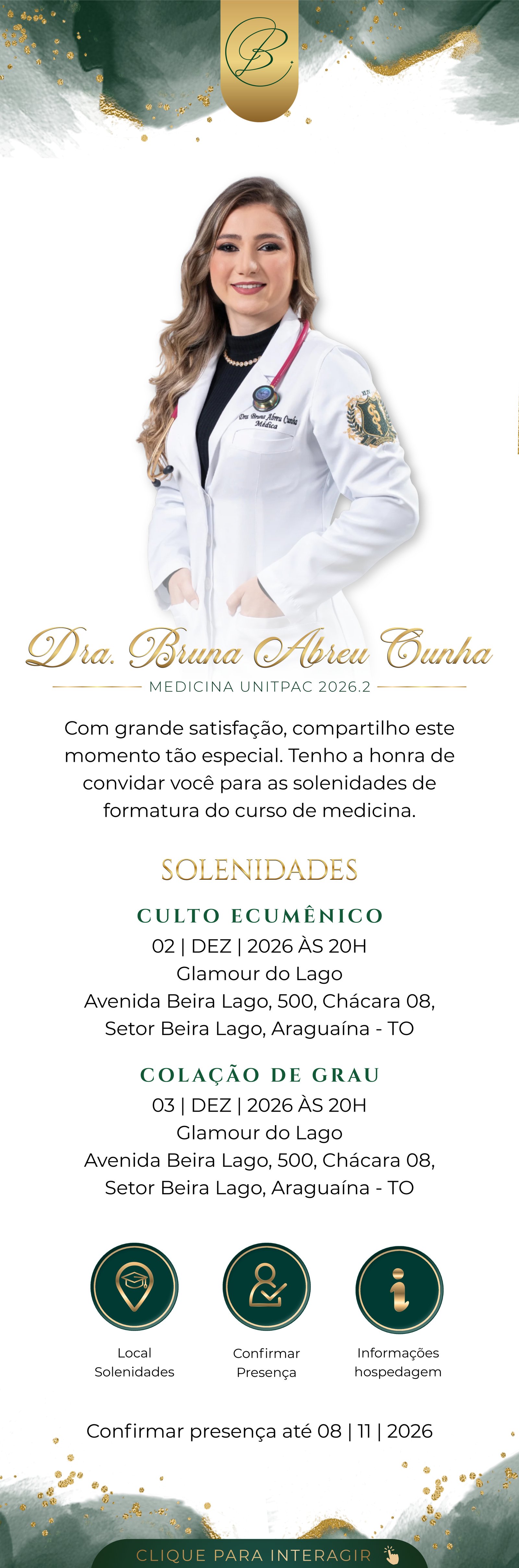 Convite de formatura Dra. Bruna Abreu Cunha