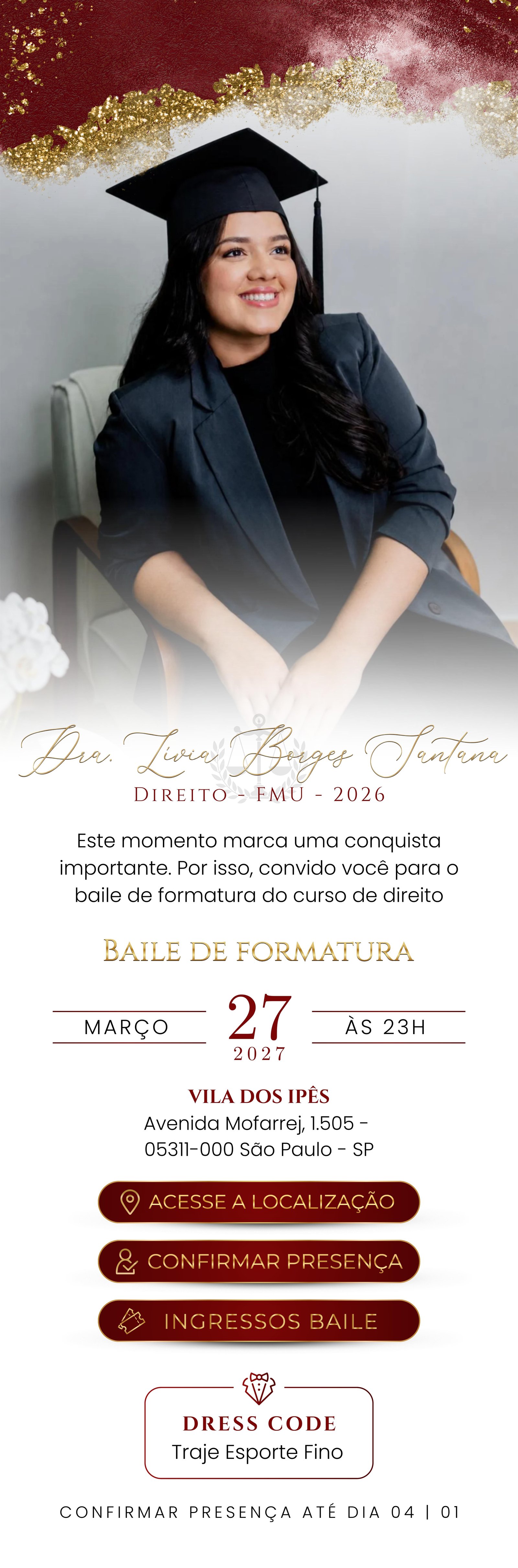Convite de formatura Lívia Direito