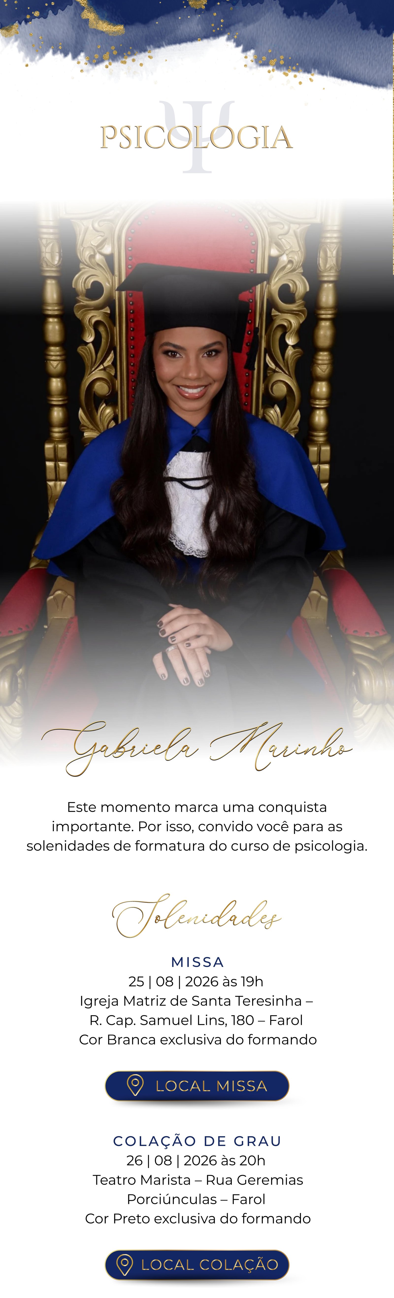 Convite de formatura Gabriela Marinho
