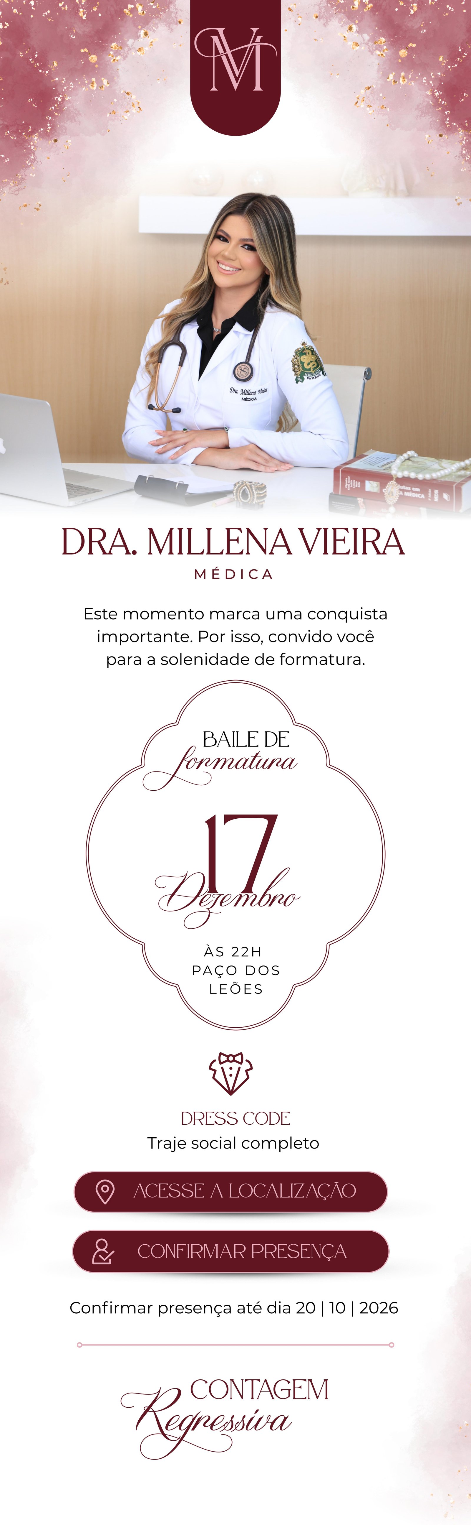 Convite de formatura Dra. Millena Vieira