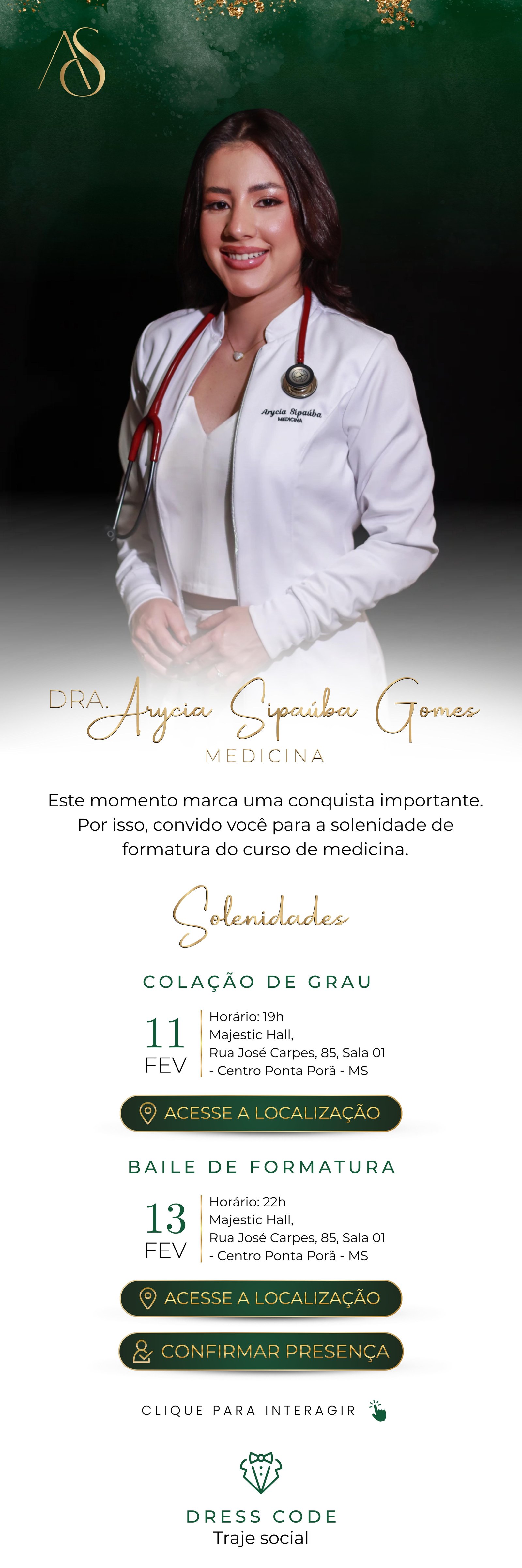Convite de formatura Arycia - Medicina