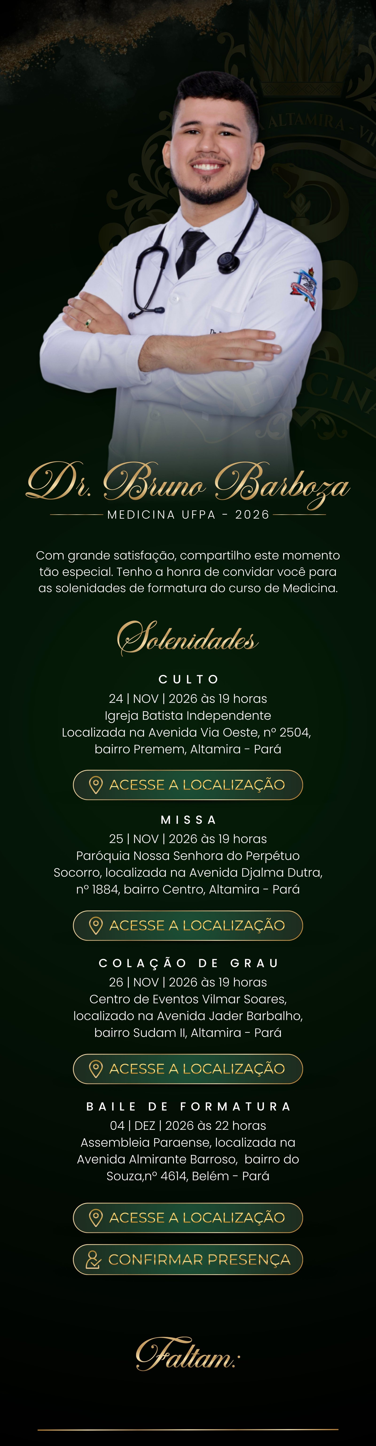 Convite de formatura Dr. Bruno Ricardo - Medicina UFPA 2026