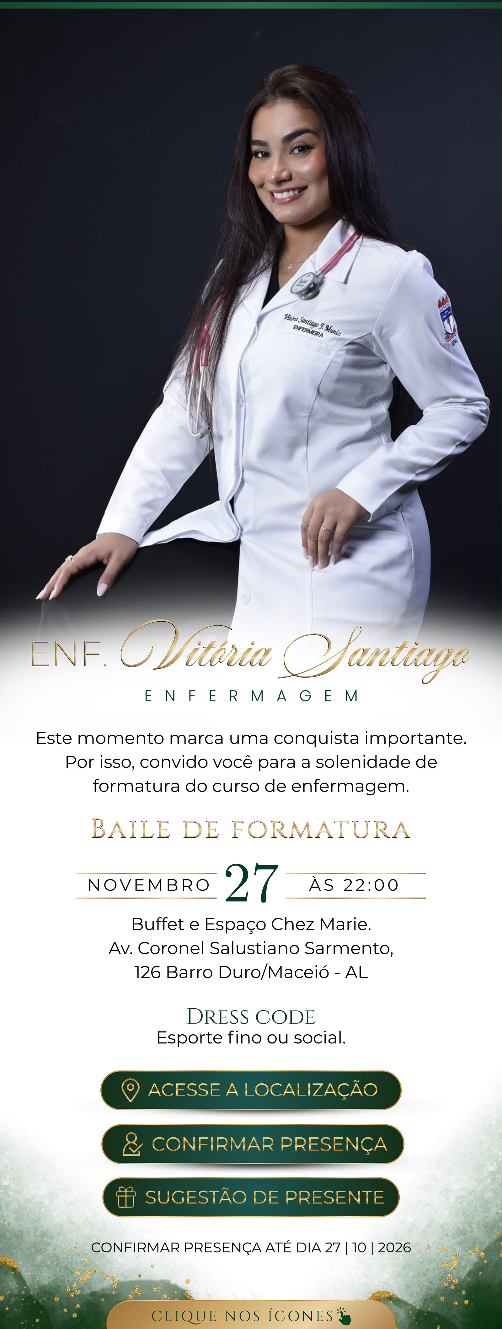 Convite de formatura Enf. Vitória Santiago