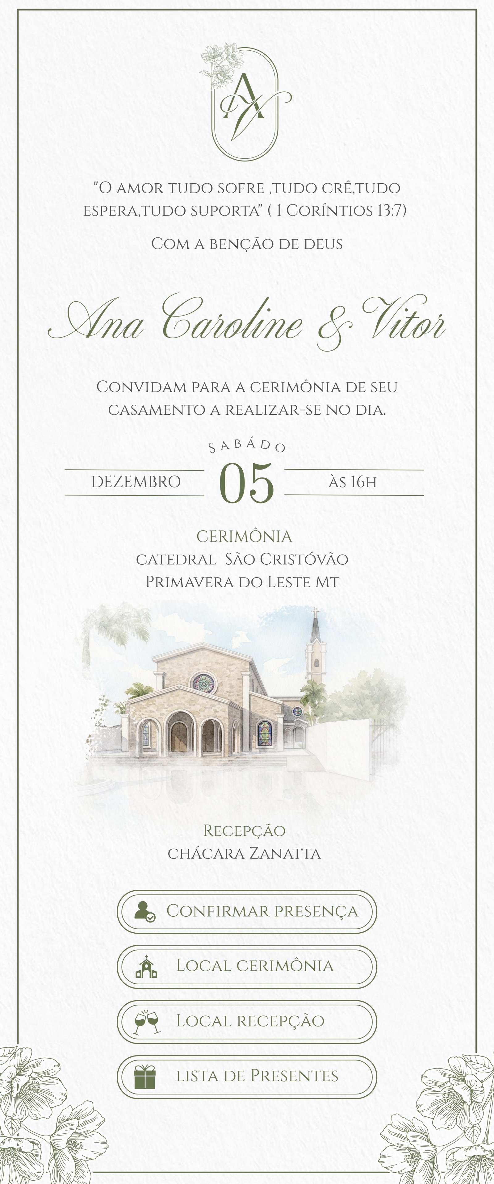 Convite de casamento Ana Caroline e Vitor