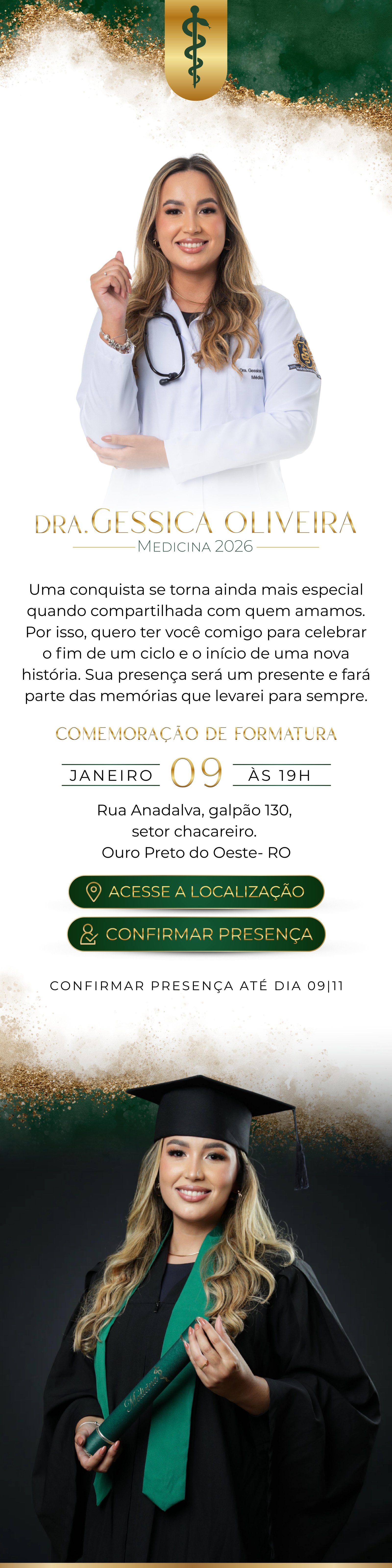 Convite de formatura Dra. Gessica Oliveira