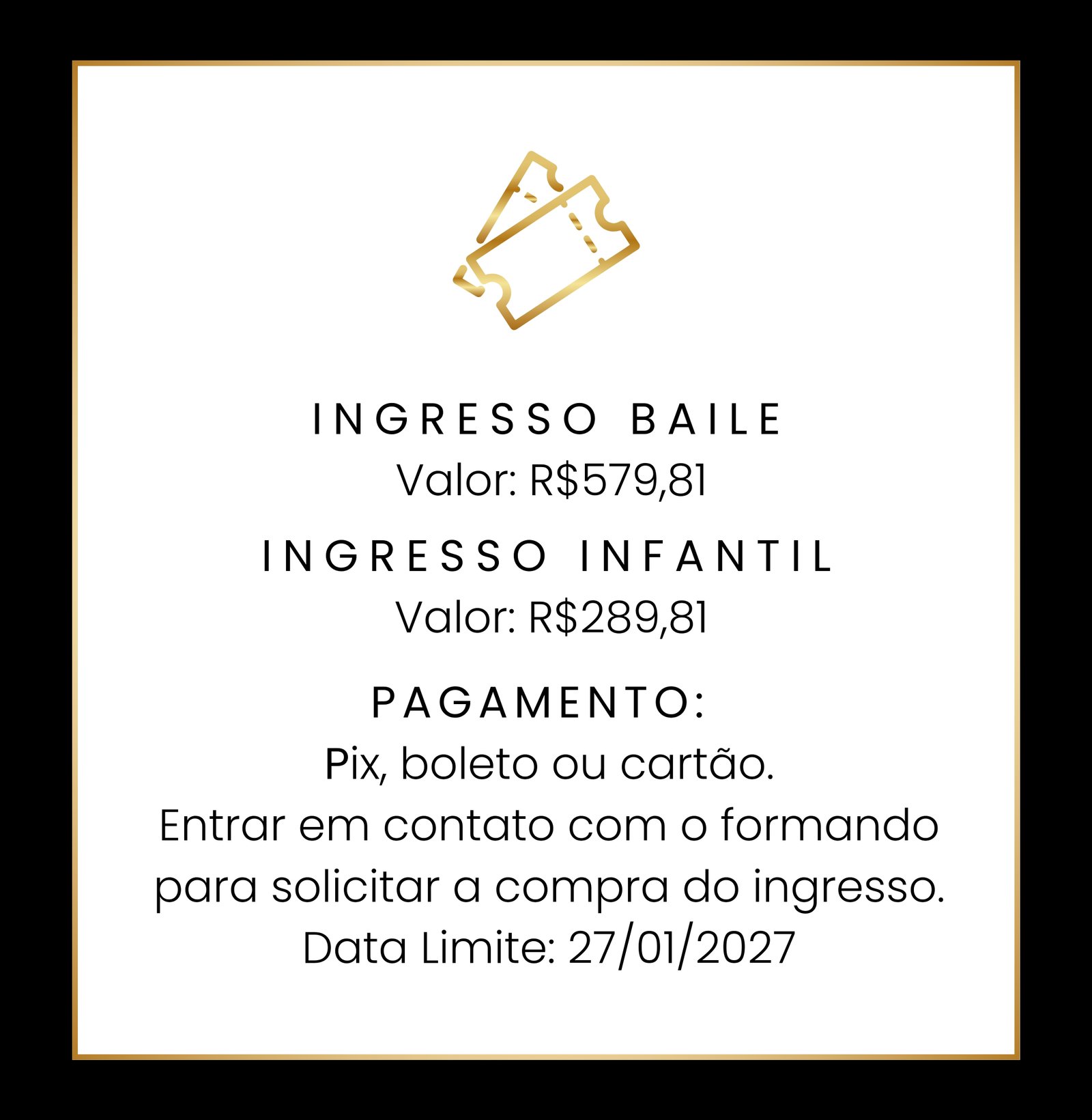 Informações para compra de ingressos