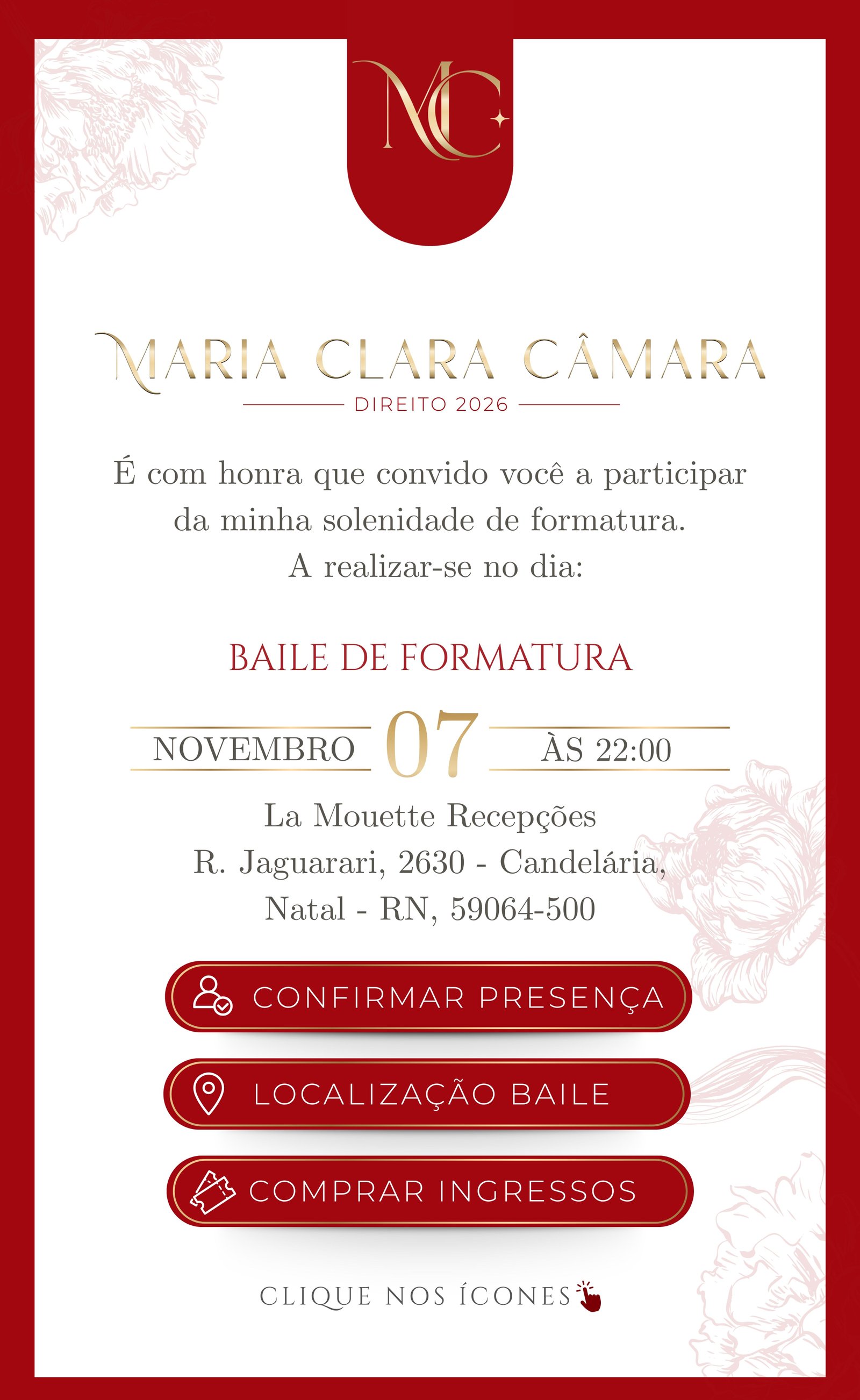 Convite de formatura Maria Clara Câmara