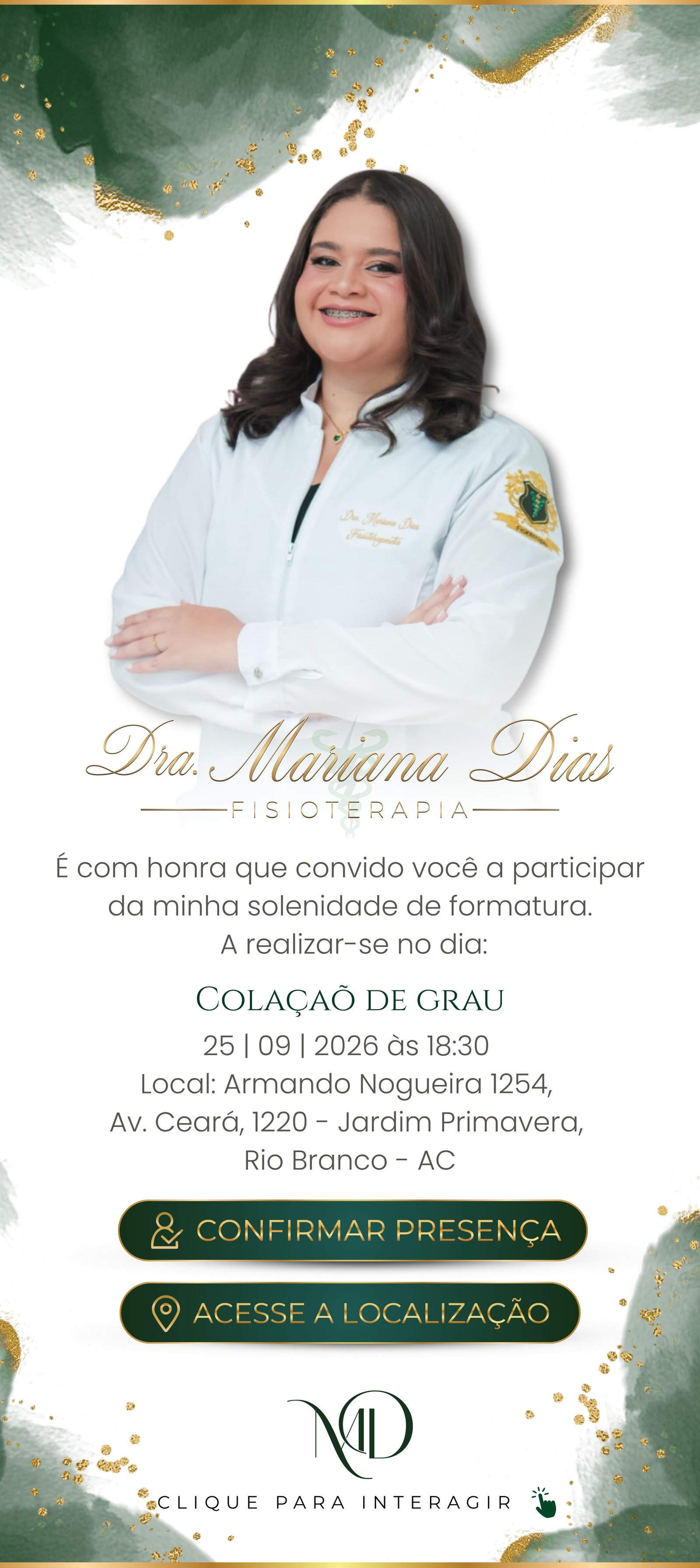 Convite de formatura Dra. Mariana Dias - Fisioterapia