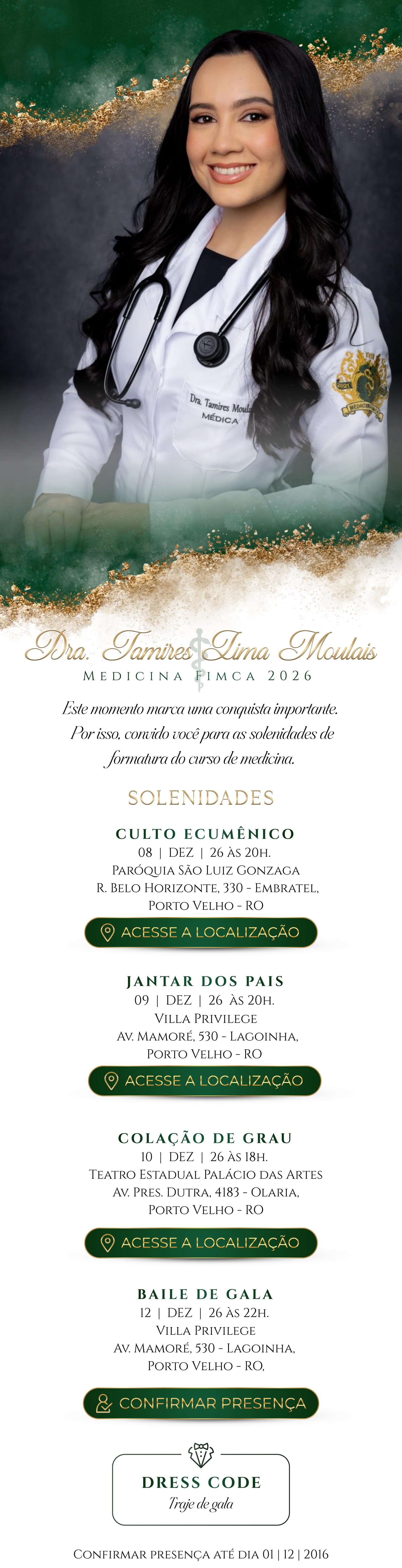 Convite de formatura Dra. Tamires Lima Moulás