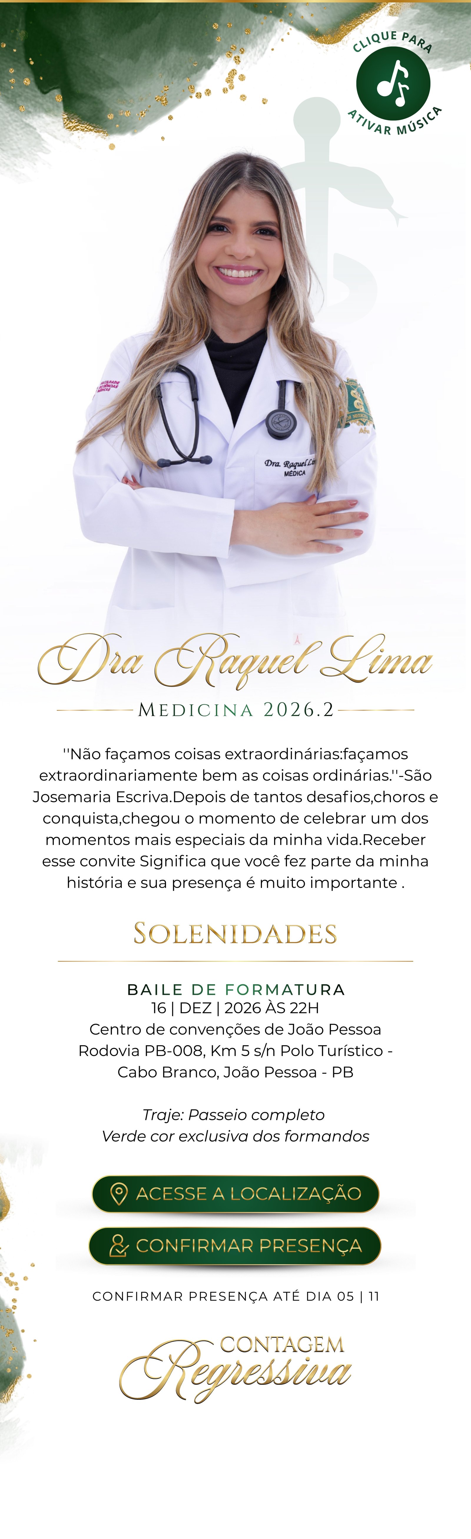 Convite de formatura da Dra. Raquel Lima