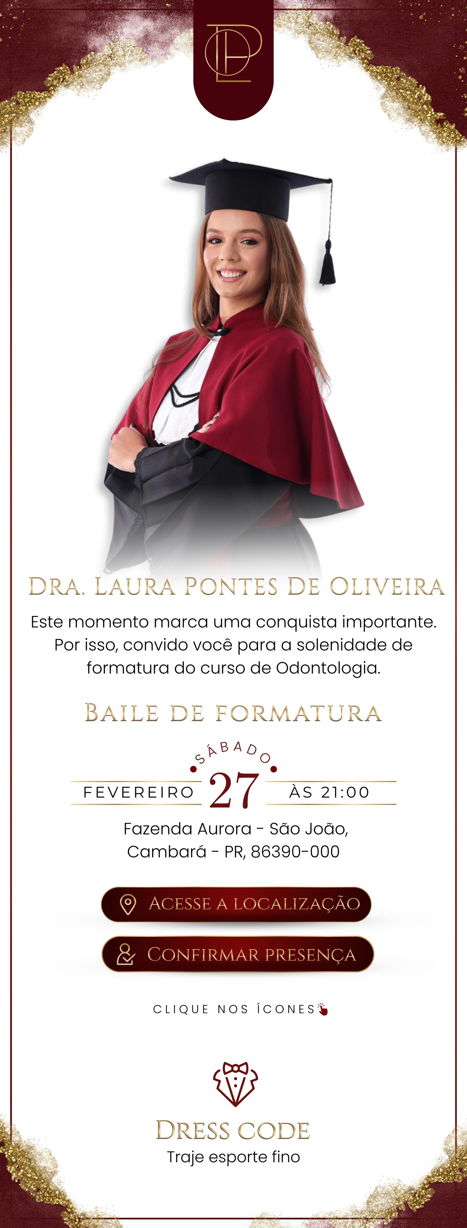 Convite de formatura da Dra. Laura Pontes de Oliveira