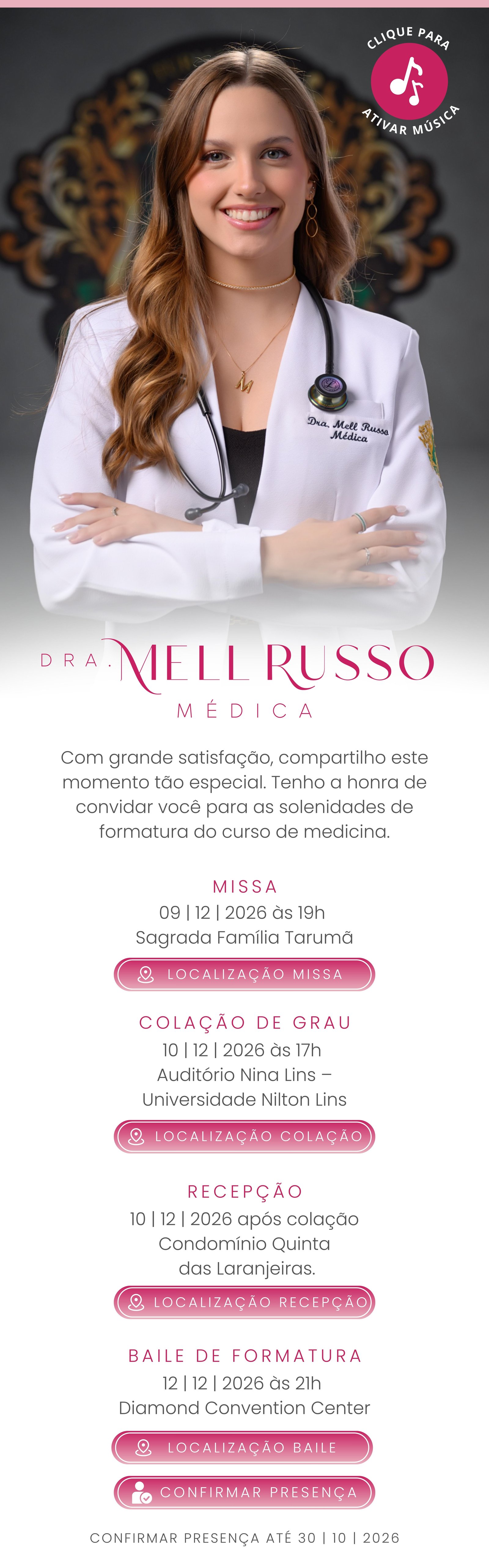Convite de formatura de Dra. Mell Russo