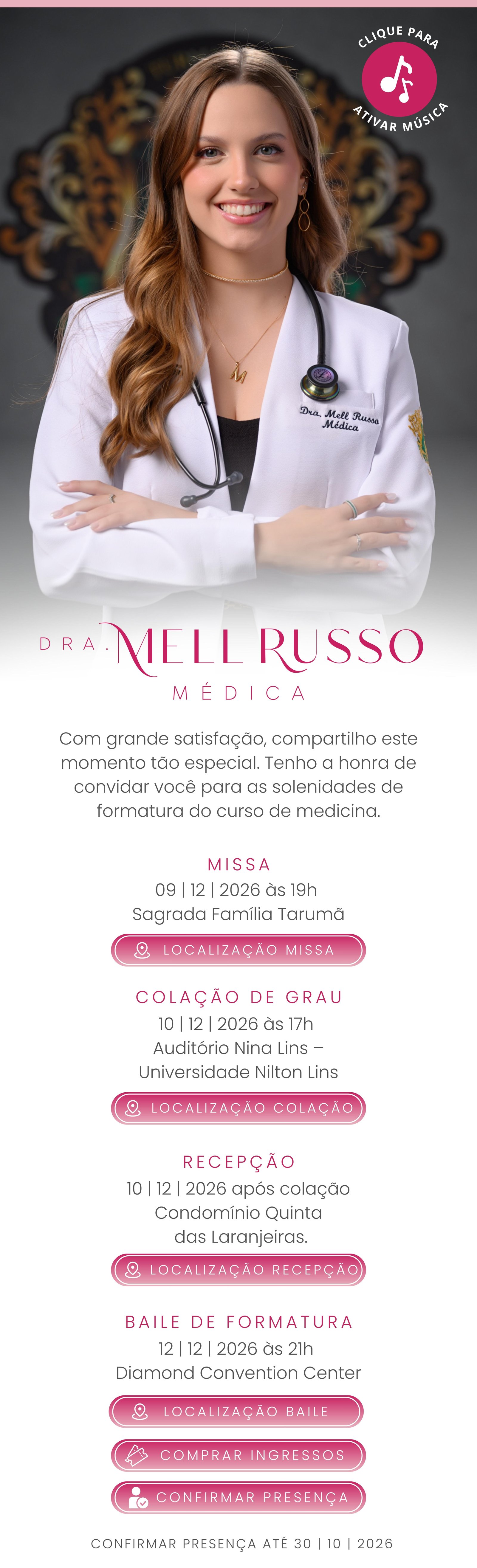 Convite de formatura de Dra. Mell Russo