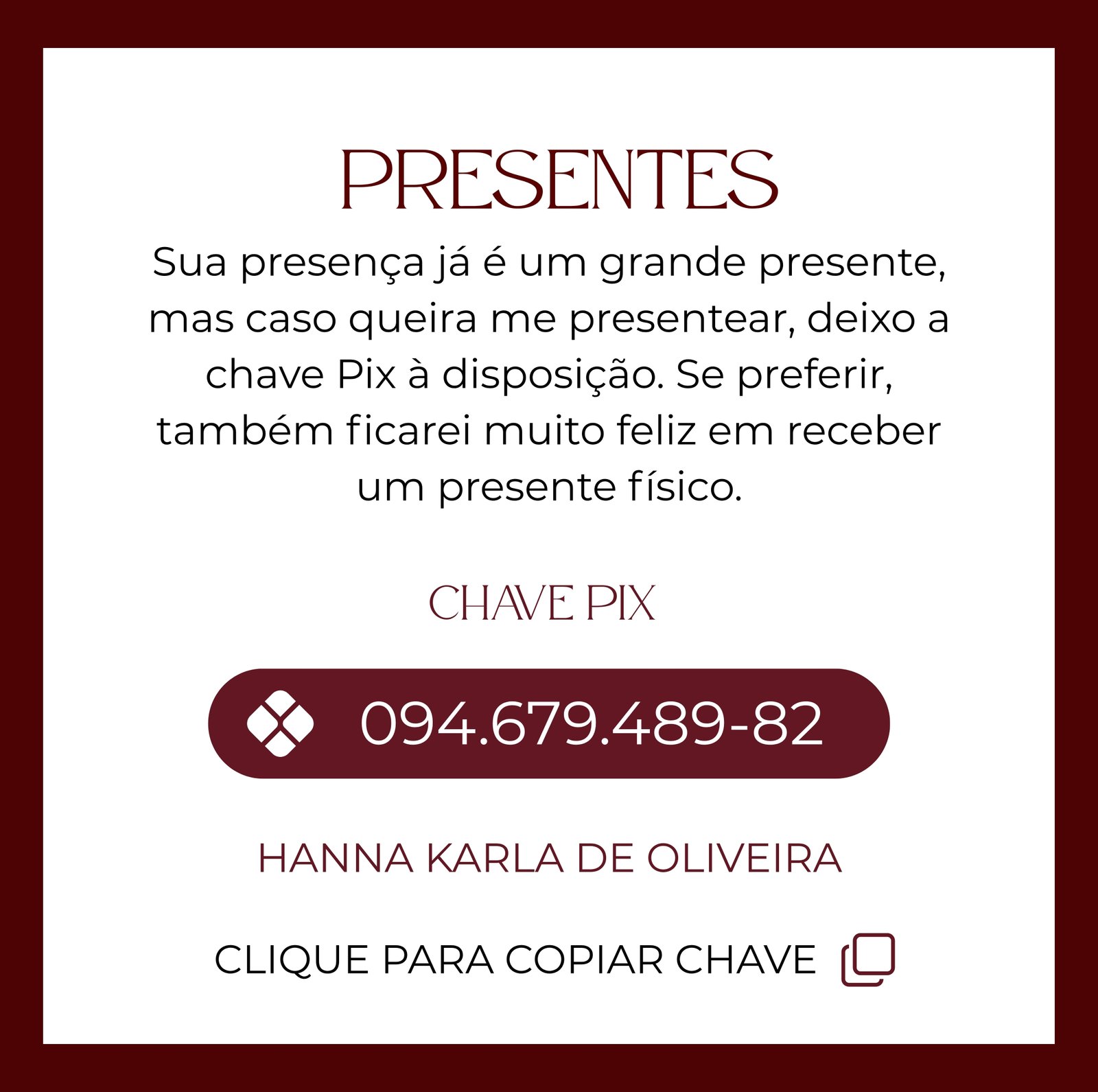 Presentes e chave Pix